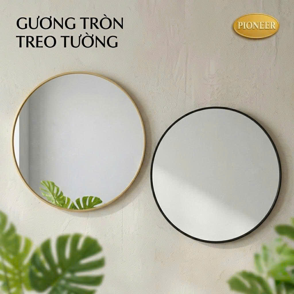 Gương Tròn Treo Tường Pioneer Khung Viền Nhôm D60 Cm Siêu Đẹp - Mã PE:195, PE:196