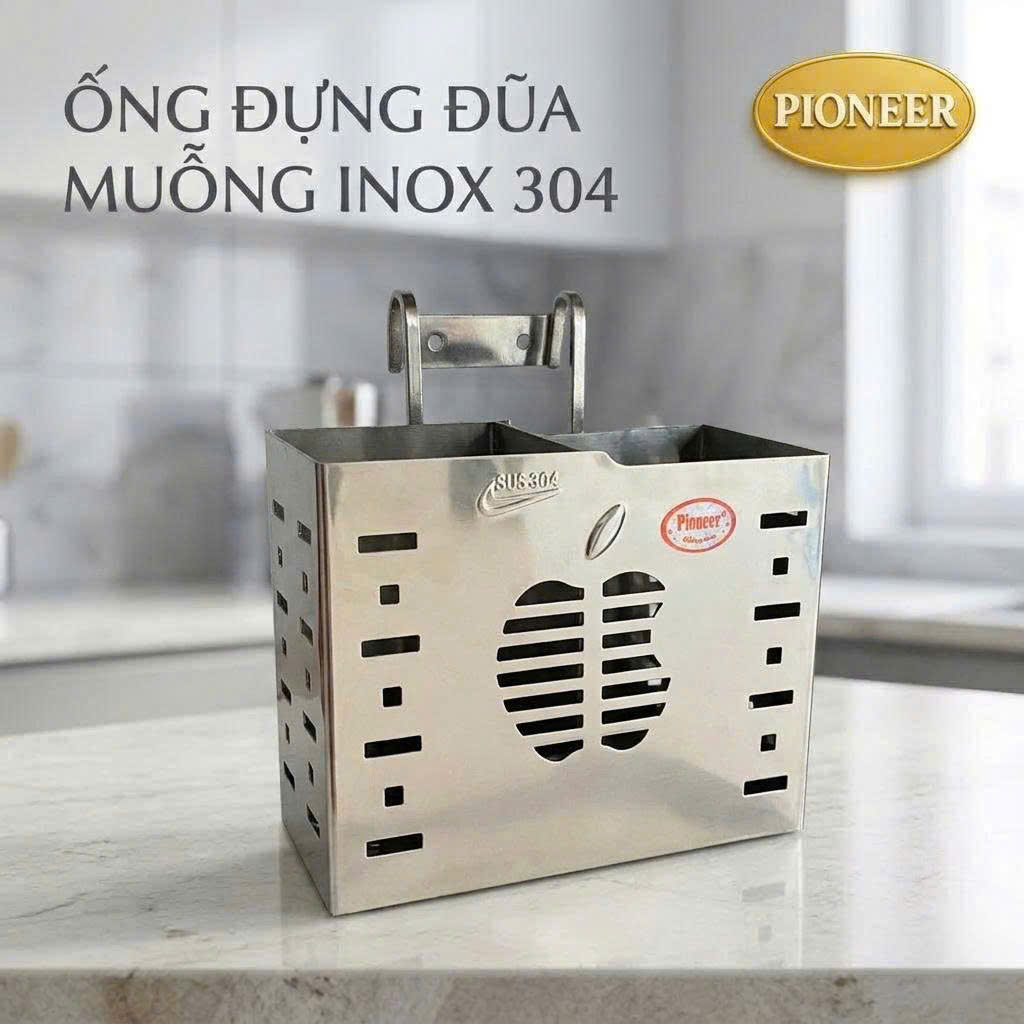 Ống đựng đũa muỗng Pioneer 2 ngăn Inox 304 cao cấp trong phòng bếp, Mã PE:409, PE:411