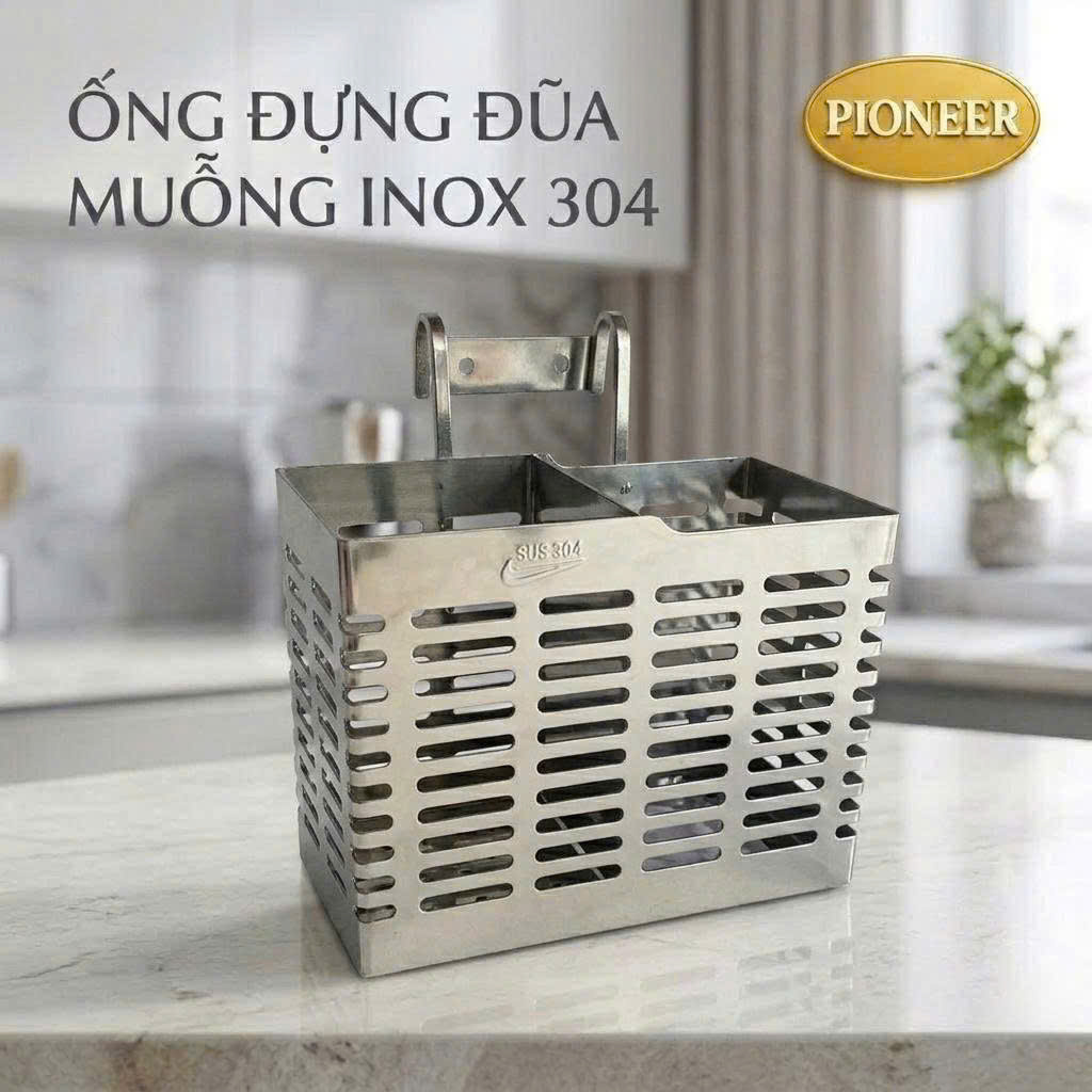 Ống đựng đũa muỗng Pioneer 2 ngăn Inox 304 cao cấp trong phòng bếp, Mã PE:409, PE:411