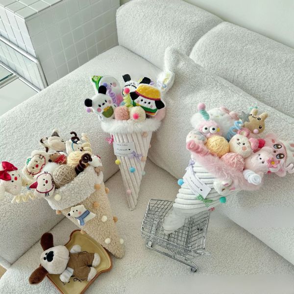 [ Set 2 Bó ] Hoa Gấu Bông [ Hoa + Túi + Dây Đèn+ Thiệp 20*30 ] - 16384