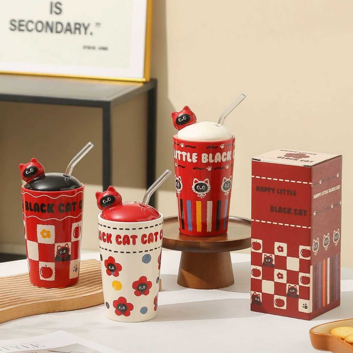 [ Set 2 Cái ] Ly Cốc Sứ [ Ly / Nắp / Ống Hút / Hộp Đẹp ] - 19554