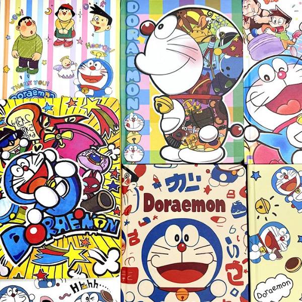 [ Set 4 Quyển ] Sổ Nhật Ký Bìa Cứng Doraemon [ A5 / Giấy Hoạ Tiết ] - 20069