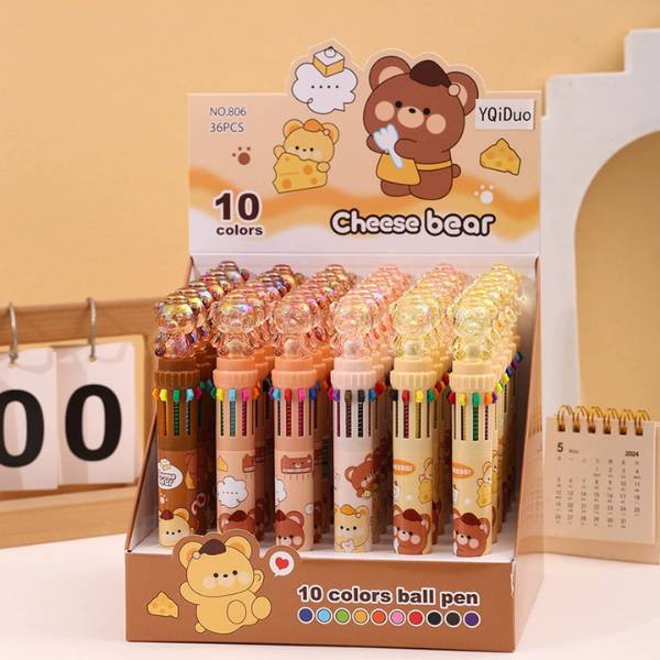 [ Hộp 36 Cây ] Bút Bi Bấm 10 Màu Bear [ 0.7mm ] - 20081