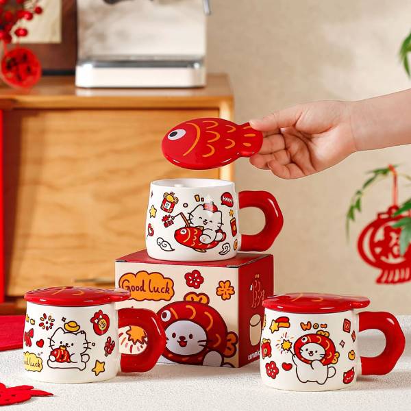 [ Set 2 Cái ] Cốc Sứ + Nắp [ Hộp Màu ] - 21270