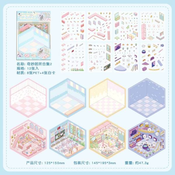 [ Set 12 Bộ ] Sticker Trang Trí 3D [ 1 Bộ 8 Khung Cảnh ] - 19993