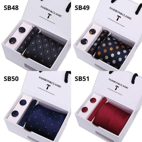 [ Set 2 Bộ Quà Tặng 5 Món ] Cà Vạt 146*75*35mm / Khăn 250*250mm - 18581