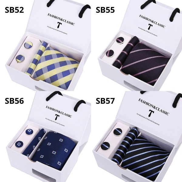 [ Set 2 Bộ Quà Tặng 5 Món ] Cà Vạt 146*75*35mm / Khăn 250*250mm - 18581