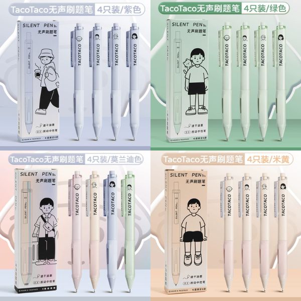 [ Set 5 Hộp ] Bút Bi Gel TacoTaco Silent Pen [ 0.5mm / Đen / Hộp 4 Cây ] - 19190