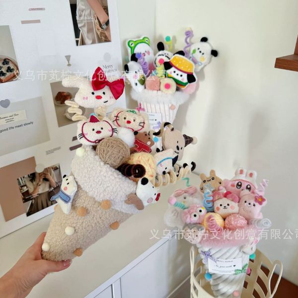 [ Set 2 Bó ] Hoa Gấu Bông [ Hoa + Túi + Dây Đèn+ Thiệp 20*30 ] - 16384