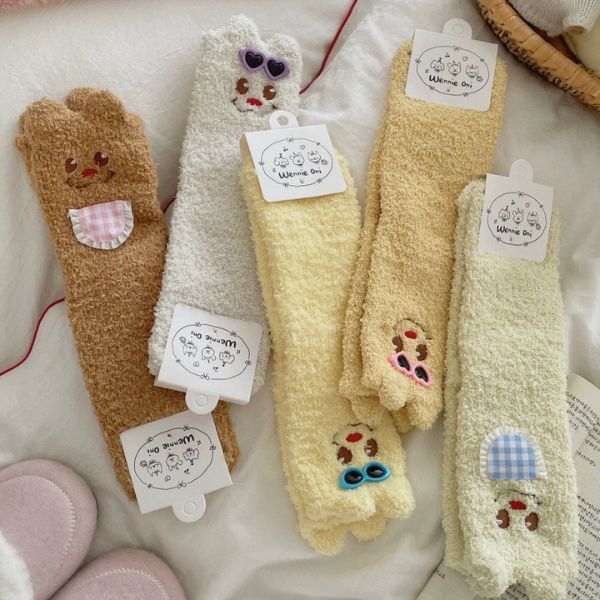 [ Set 5 Đôi ] Vớ Dài Mùa Đông Gấu Mật Ong [ Cotton / Có Tag Treo ] - 18030