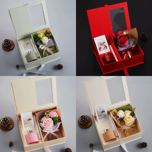 [ Set 2 Bộ ] Quà Tặng [ Hoa / Thiệp / Tinh Dầu Tán Hương Thơm / Hộp + Túi Quà ] - 18108