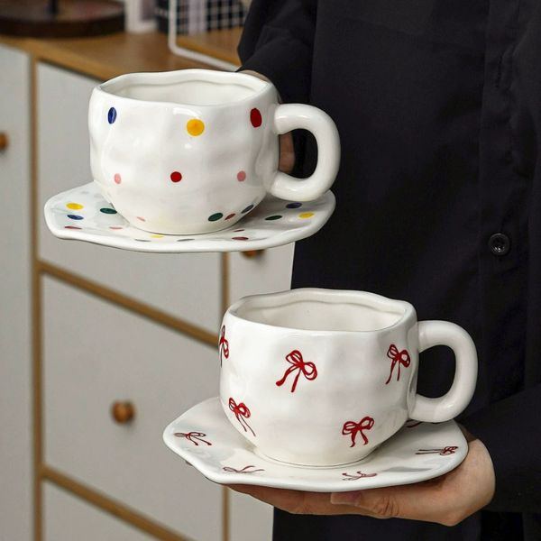 [ Set 2 Cái ] Ly Cốc Sứ + Đĩa - 18478