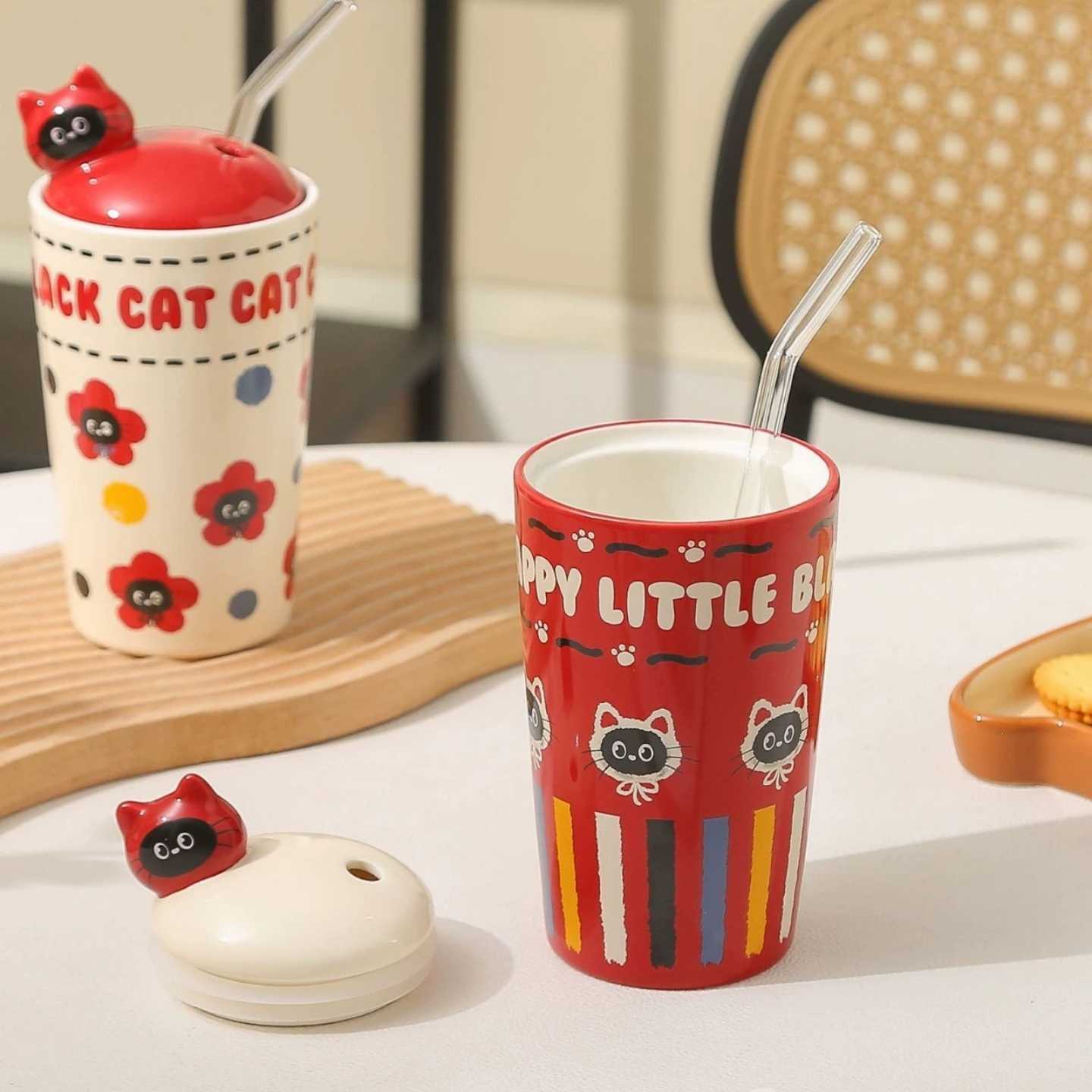 [ Set 2 Cái ] Ly Cốc Sứ [ Ly / Nắp / Ống Hút / Hộp Đẹp ] - 19554