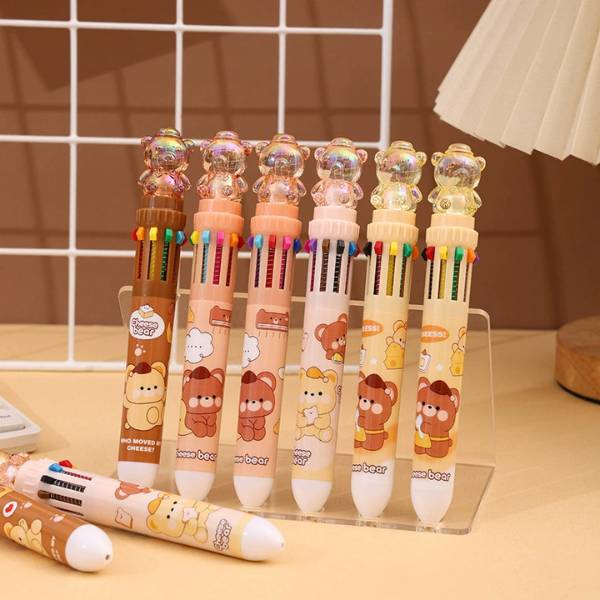 [ Hộp 36 Cây ] Bút Bi Bấm 10 Màu Bear [ 0.7mm ] - 20081