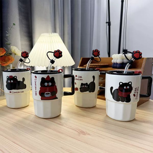 [ Set 2 Cái ] Cốc Sứ [ 500ml - Ống Hút Không Có Nắp ] - 16274