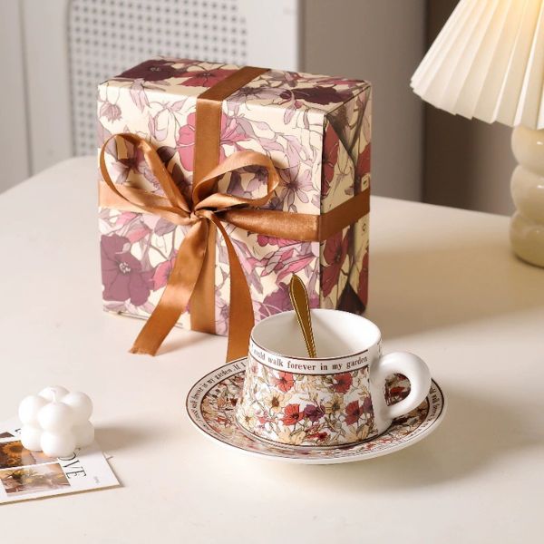 [ Set 2 Cái ] Ly Cốc Sứ + Đĩa + Thìa [ Hộp Quà Tặng ] - 18428