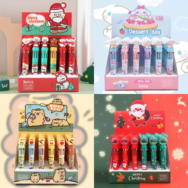 [ Set 2 Hộp ] Bút Bi Bấm 10 Màu [ Hộp 36 Cây - 6 Mẫu ] - 19203