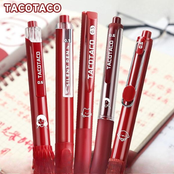 [ Set 5 Bộ ] Bút Gel Bấm Tacotaco [ 0.5mm / Đỏ / Hộp 5 Cây ] - 19193