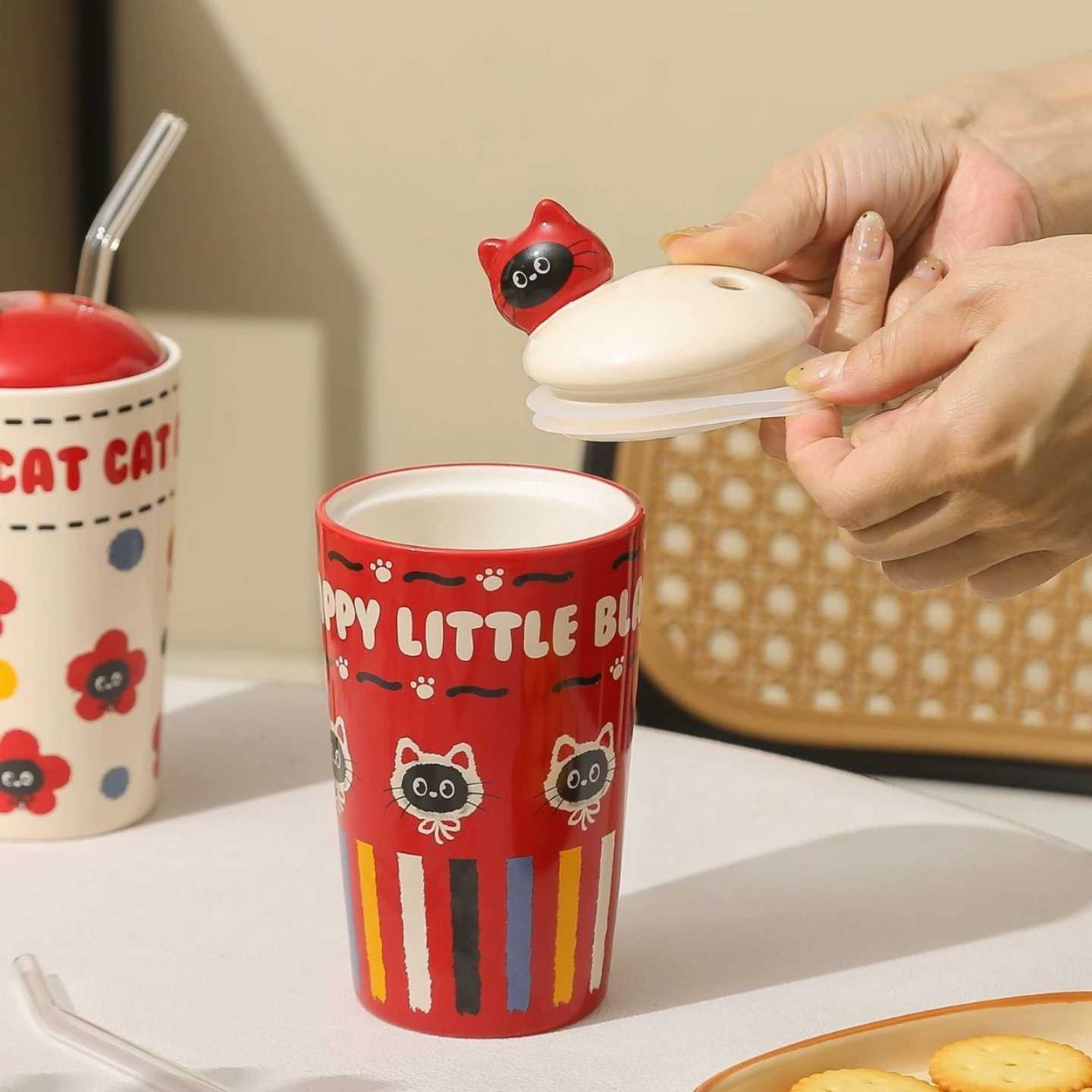 [ Set 2 Cái ] Ly Cốc Sứ [ Ly / Nắp / Ống Hút / Hộp Đẹp ] - 19554