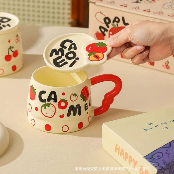 [ Set 2 Cái ] Cốc Sứ + Nắp [ Hộp Màu ] - 21272