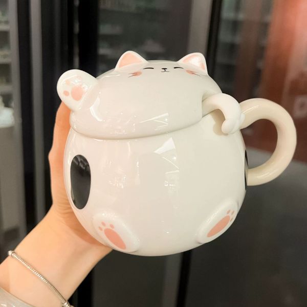 [ Set 2 Cái ] Ly Cốc Sứ [ Nắp + Thìa ] - 17986