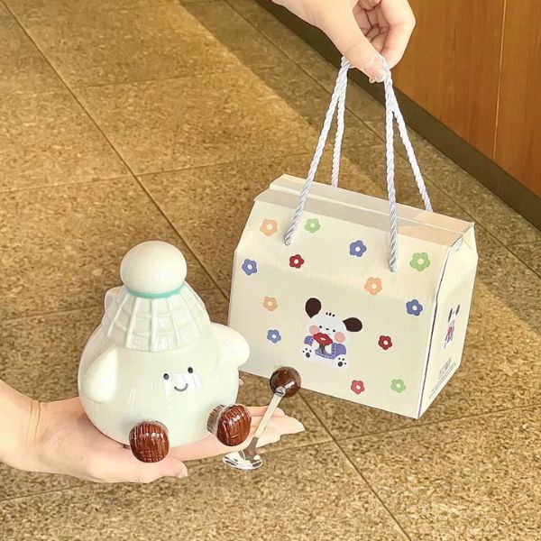 [ Set 2 Bộ ] Ly Cốc Sứ + Nắp + Thìa [ Hộp Đẹp ] - 18107