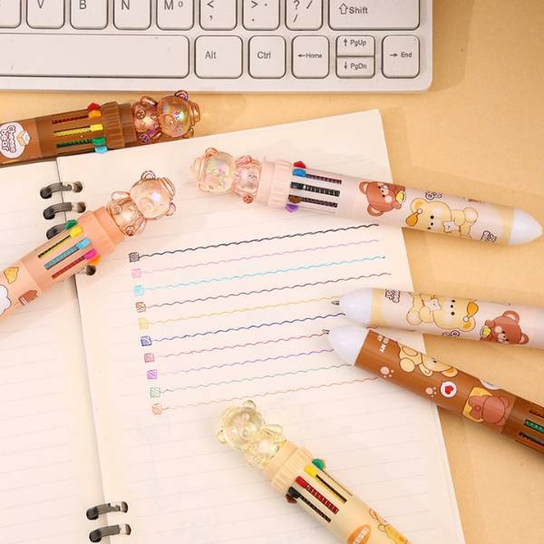 [ Hộp 36 Cây ] Bút Bi Bấm 10 Màu Bear [ 0.7mm ] - 20081