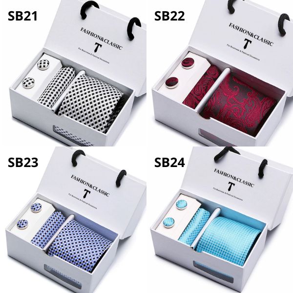 [ Set 2 Bộ Quà Tặng 5 Món ] Cà Vạt 146*75*35mm / Khăn 250*250mm - 18581