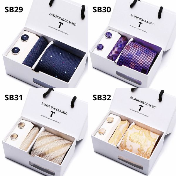 [ Set 2 Bộ Quà Tặng 5 Món ] Cà Vạt 146*75*35mm / Khăn 250*250mm - 18581