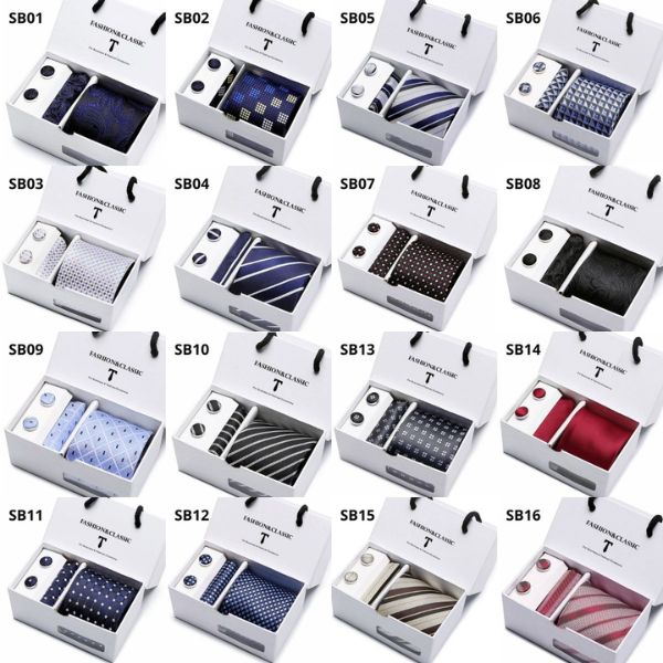 [ Set 2 Bộ Quà Tặng 5 Món ] Cà Vạt 146*75*35mm / Khăn 250*250mm - 18581