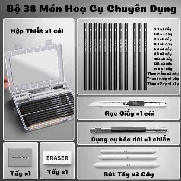 [ Set 2 Hộp ] Bút Chì Hoạ Cụ Chuyên Dụng [ 38 Món ] - 96769