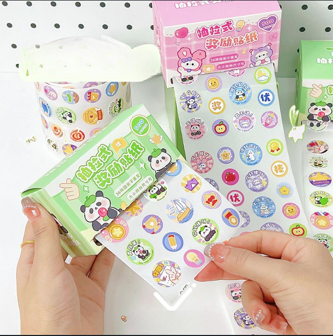[ Set 10 Hộp ] Sticker Cute Panda Dodo | 1 Hộp 500 Tem - 920063