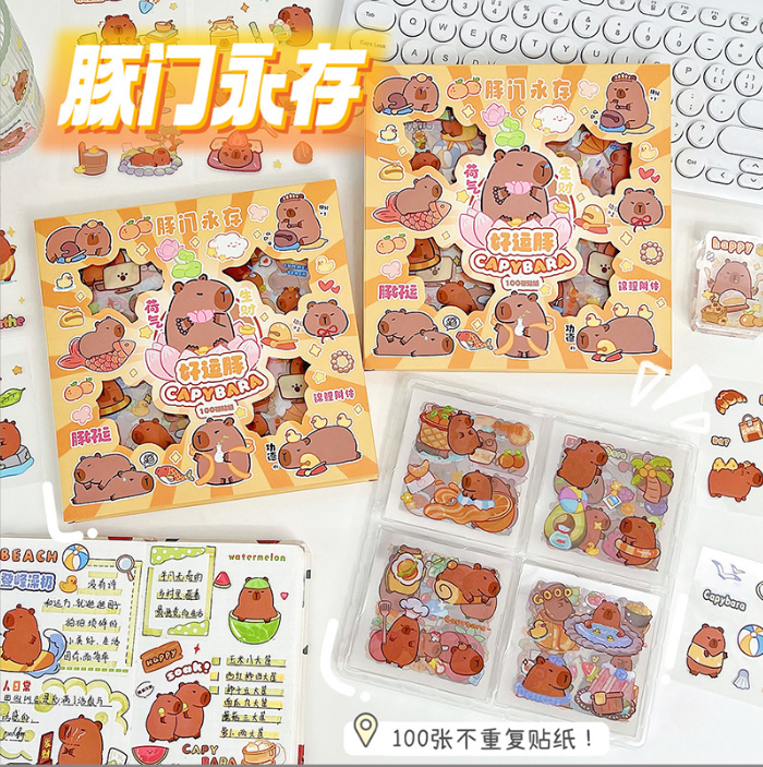 [ Set 5 Hộp ] Sticker Capybara ( Hộp 100 Tấm 8cm ) -  921665