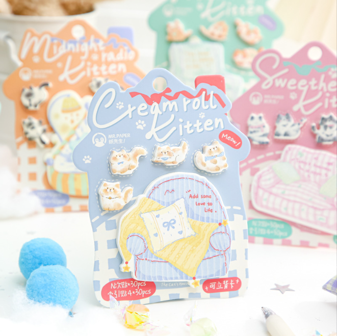 [ Set 12 Xấp ] Note Cream Roll Kitten - 922287