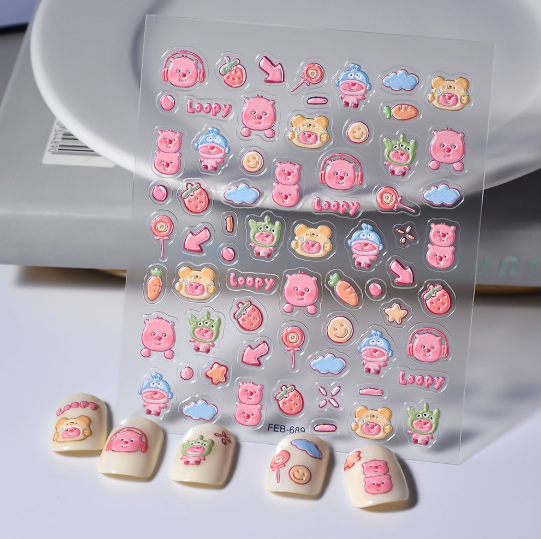 [ Set 12 Túi ] Sticker Dán Nail 5D, Dập Nổi, Chống Nước, Keo Cao Cấp - 922346
