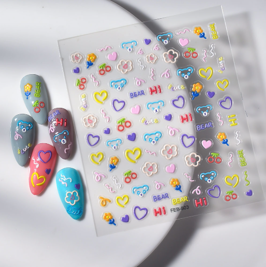 [ Set 12 Túi ] Sticker Dán Nail 5D, Dập Nổi, Chống Nước, Keo Cao Cấp - 922365