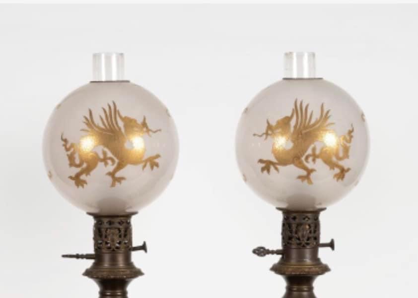 CẶP ĐÈN DẦU CỔ LAM RỒNG