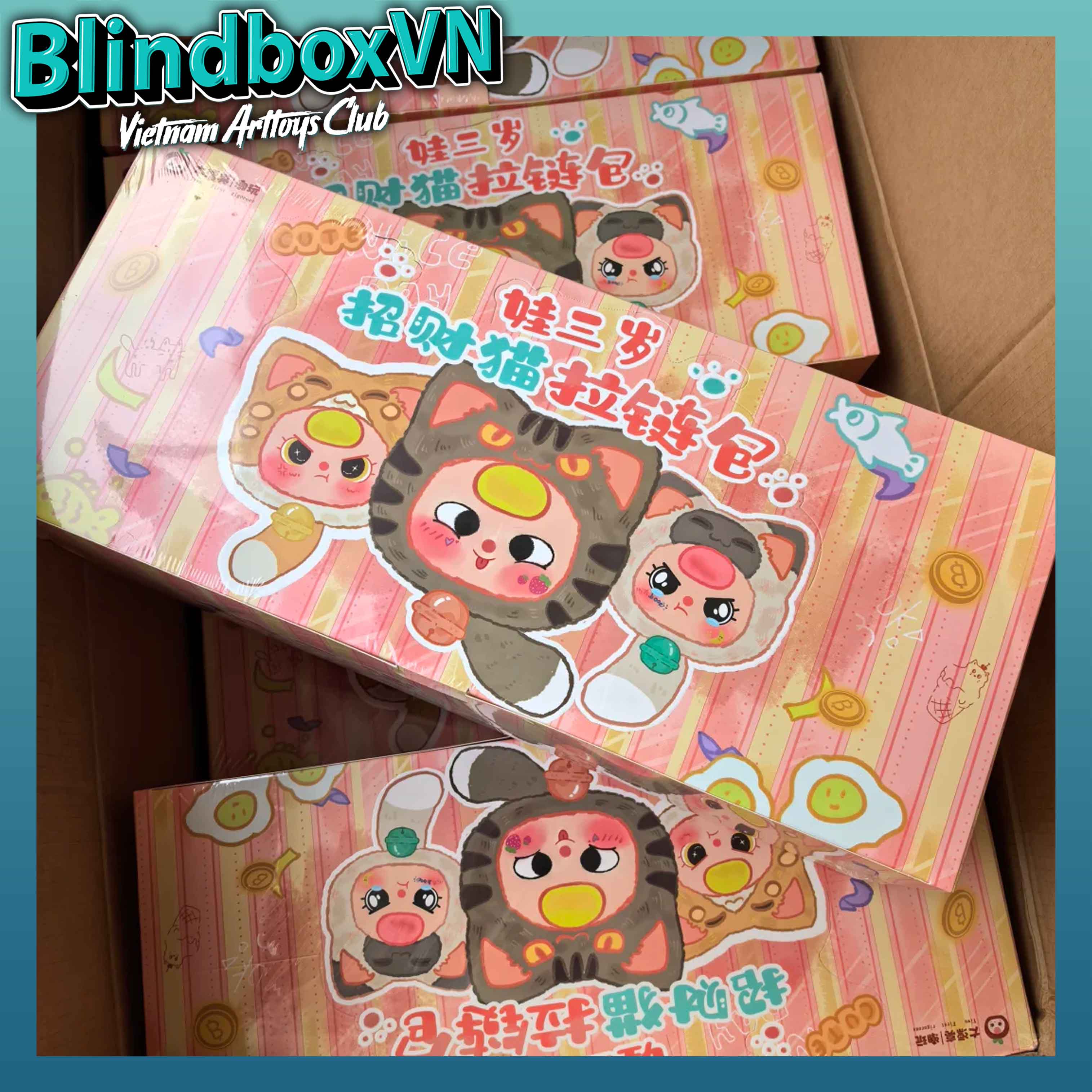 Baby Three Lucky Cat Zipper Bag Series Mèo thần tài