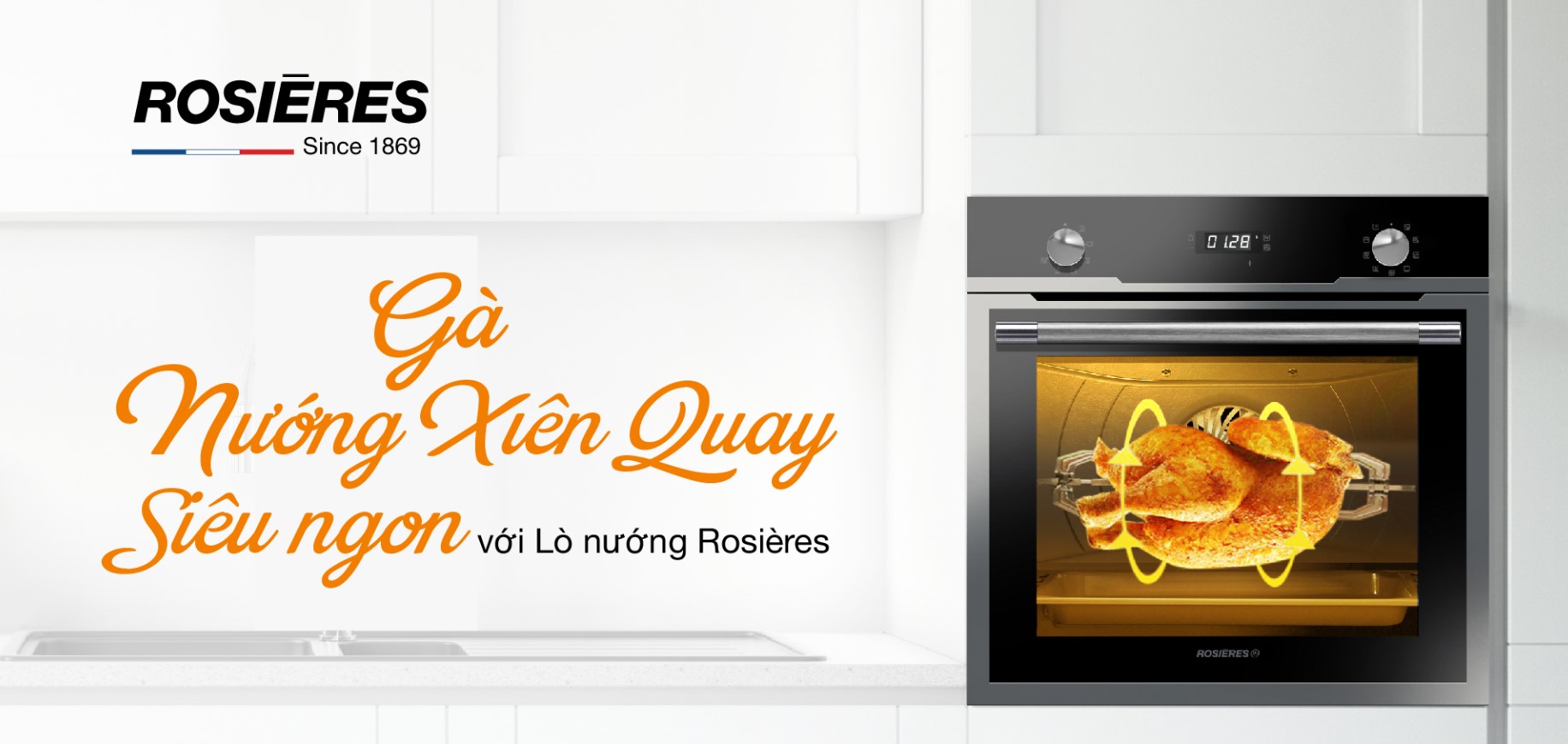 LÀM MÓN GÀ NƯỚNG XIÊN QUAY SIÊU NGON VỚI LÒ NƯỚNG ROSIERES