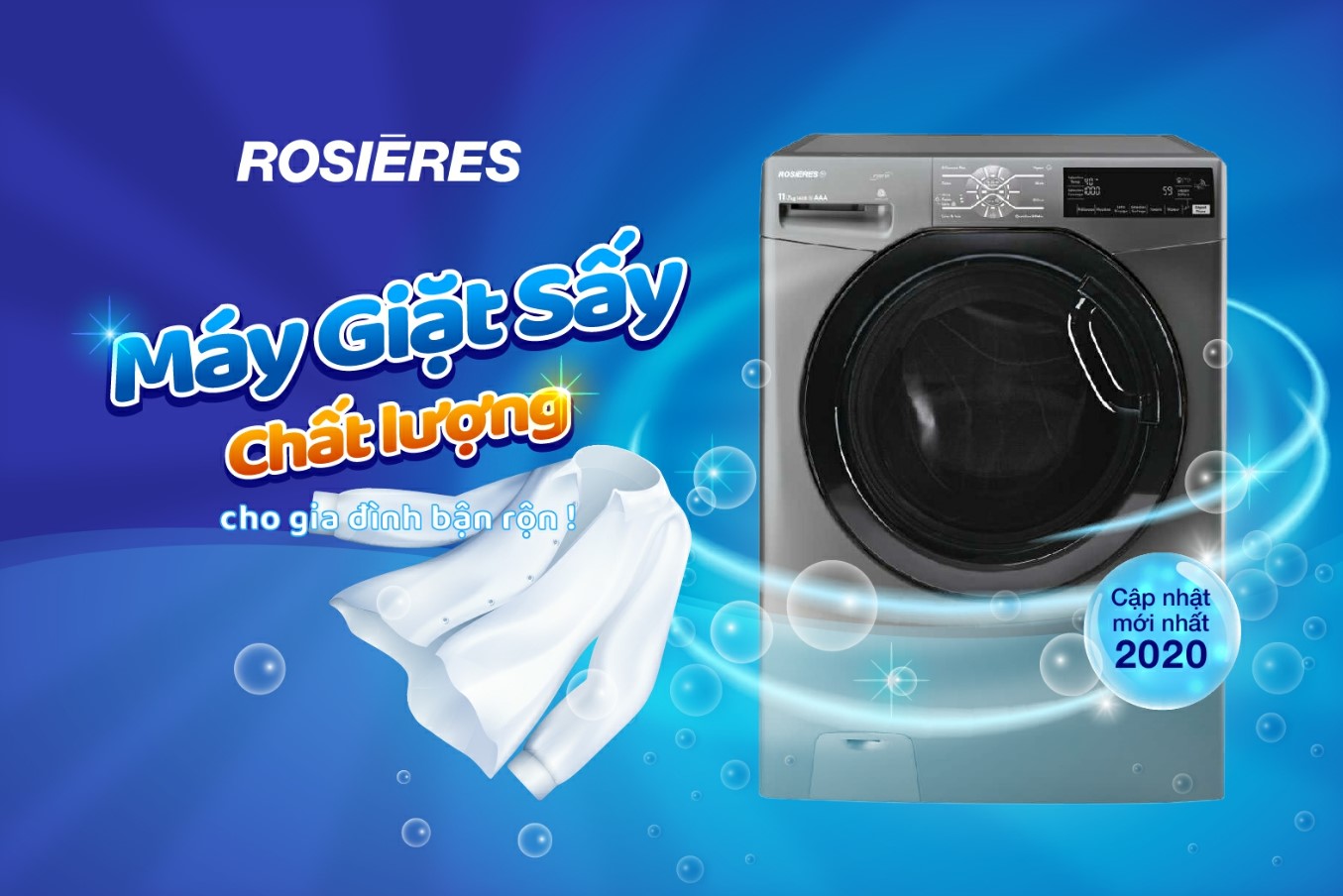 MÁY GIẶT SẤY NHANH ROSIERES TIỆN LỢI CHO GIA ĐÌNH BẬN RỘN