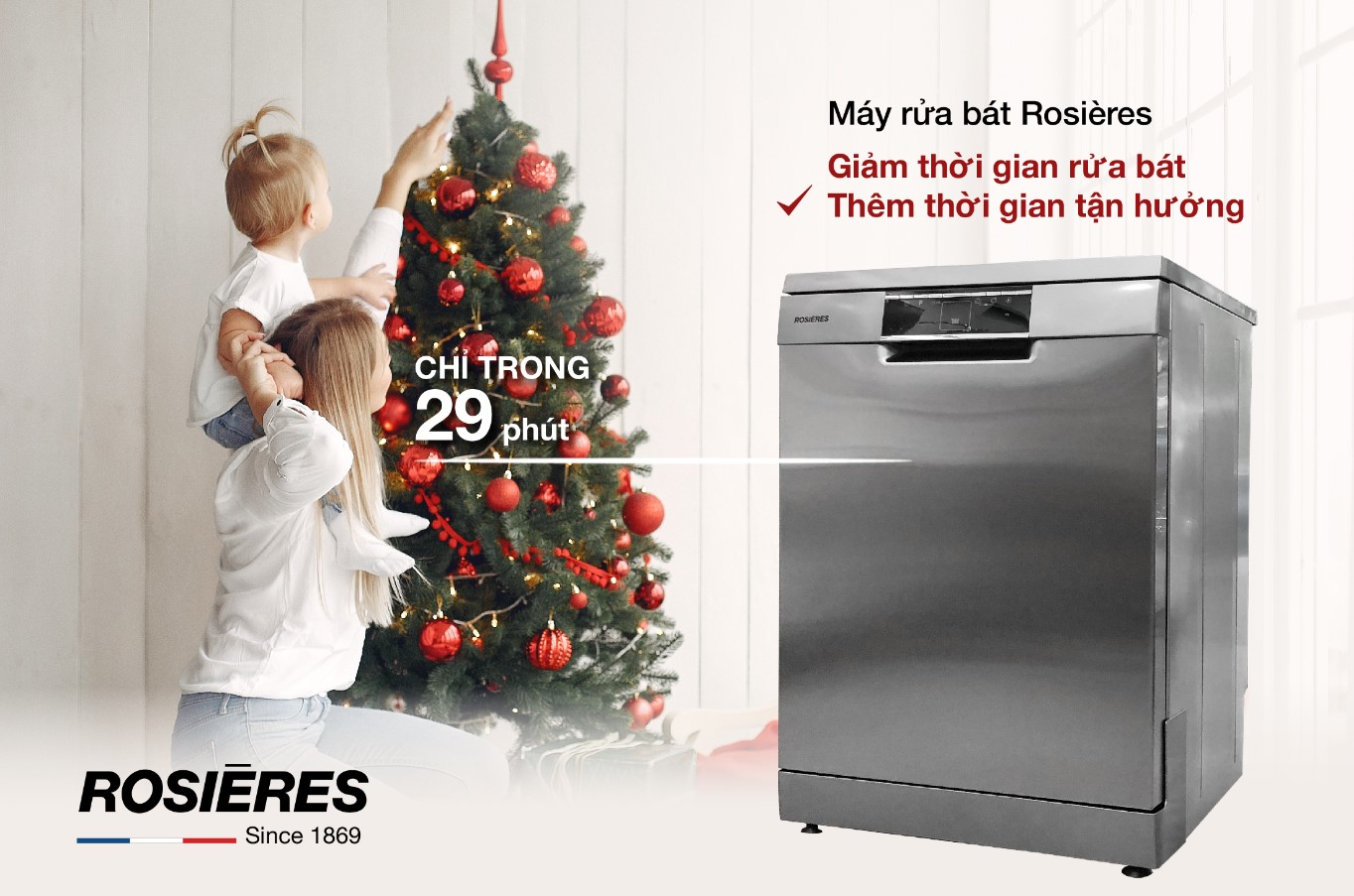 MÁY RỬA BÁT ROSIERES SẠCH HOÀN TOÀN BÁT ĐĨA CHỈ TRONG 29 PHÚT!