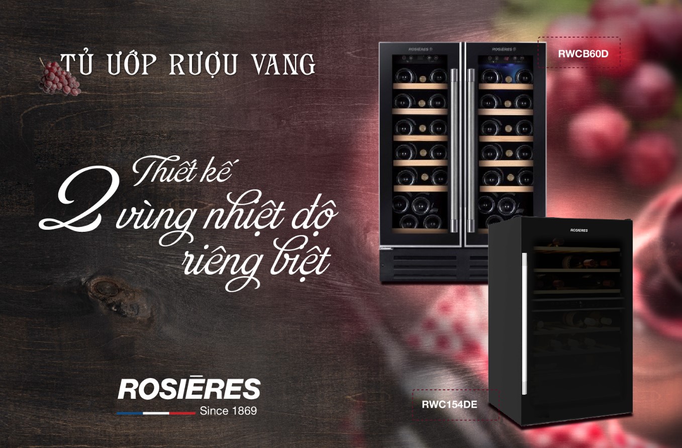 TỦ ƯỚP RƯỢU VANG ROSIERES ĐƯỢC THIẾT KẾ 2 VÙNG NHIỆT ĐỘ RIÊNG BIỆT