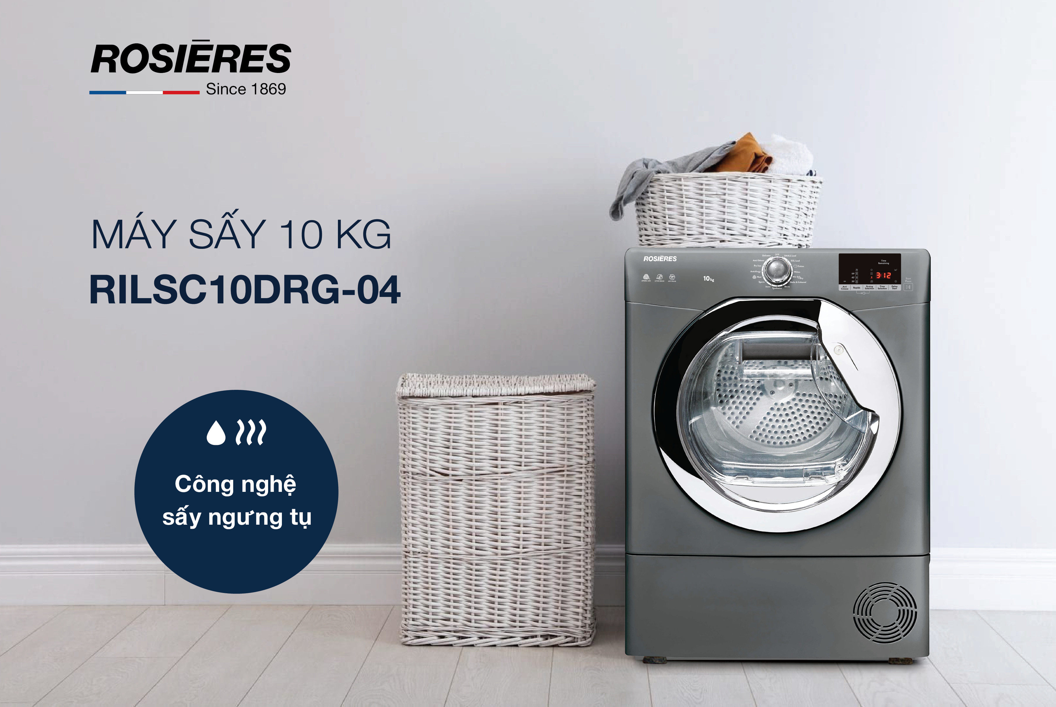 KHÁM PHÁ MÁY SẤY ROSIERES DUNG TÍCH LỚN 10KG