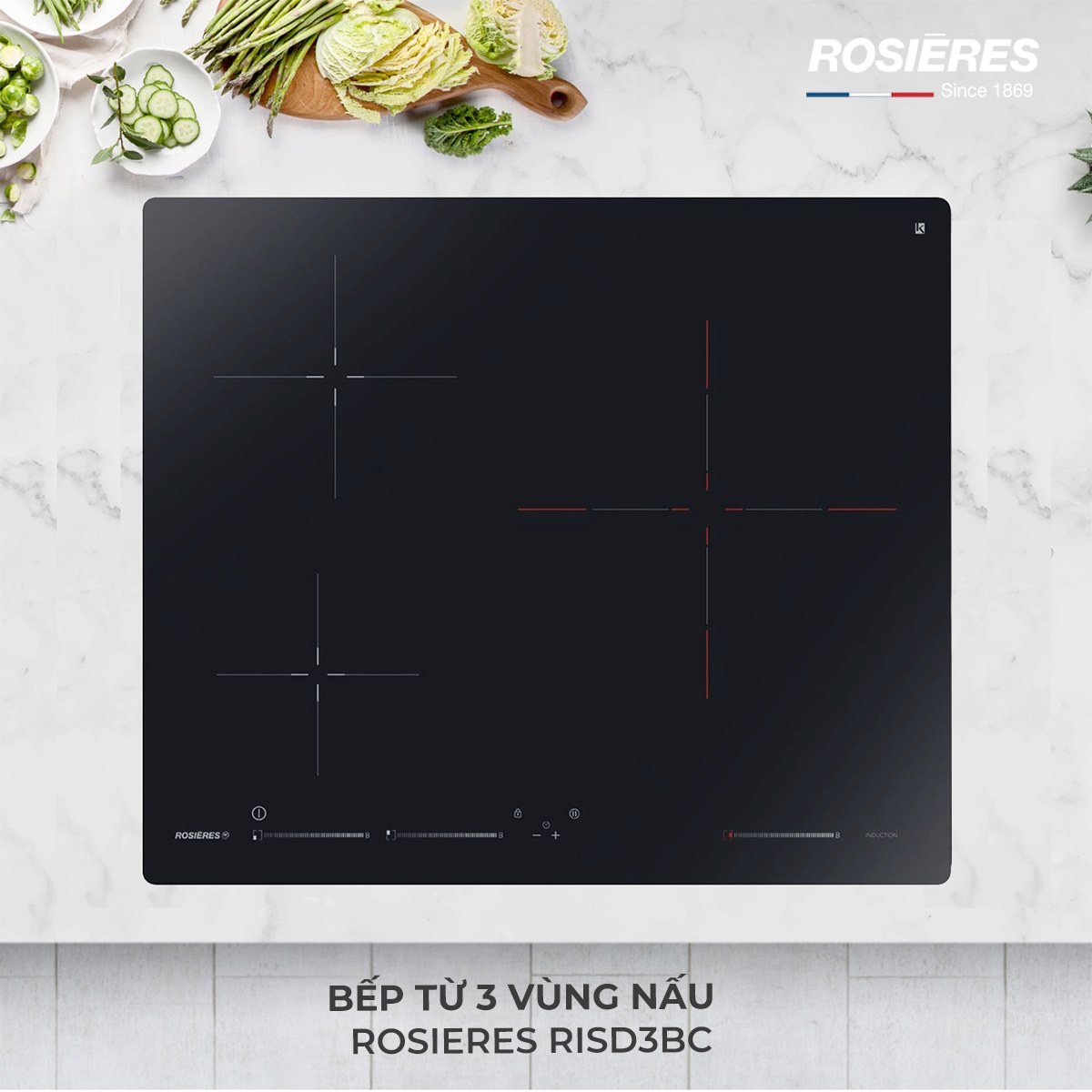 Bếp từ 3 vùng nấu RISD3BC