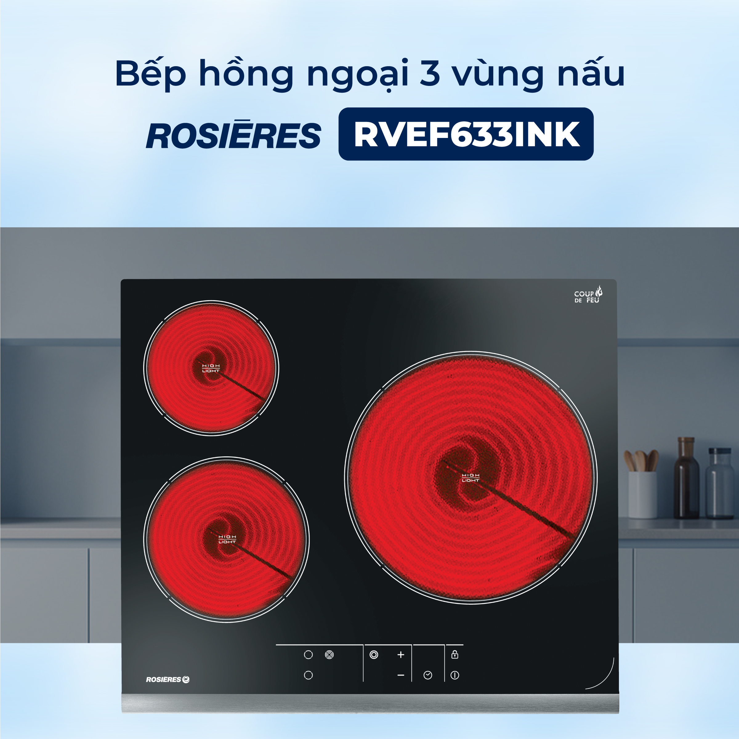 Bếp hồng ngoại 3 vùng nấu Rosières RVEF633INK - Nhập khẩu chính hãng