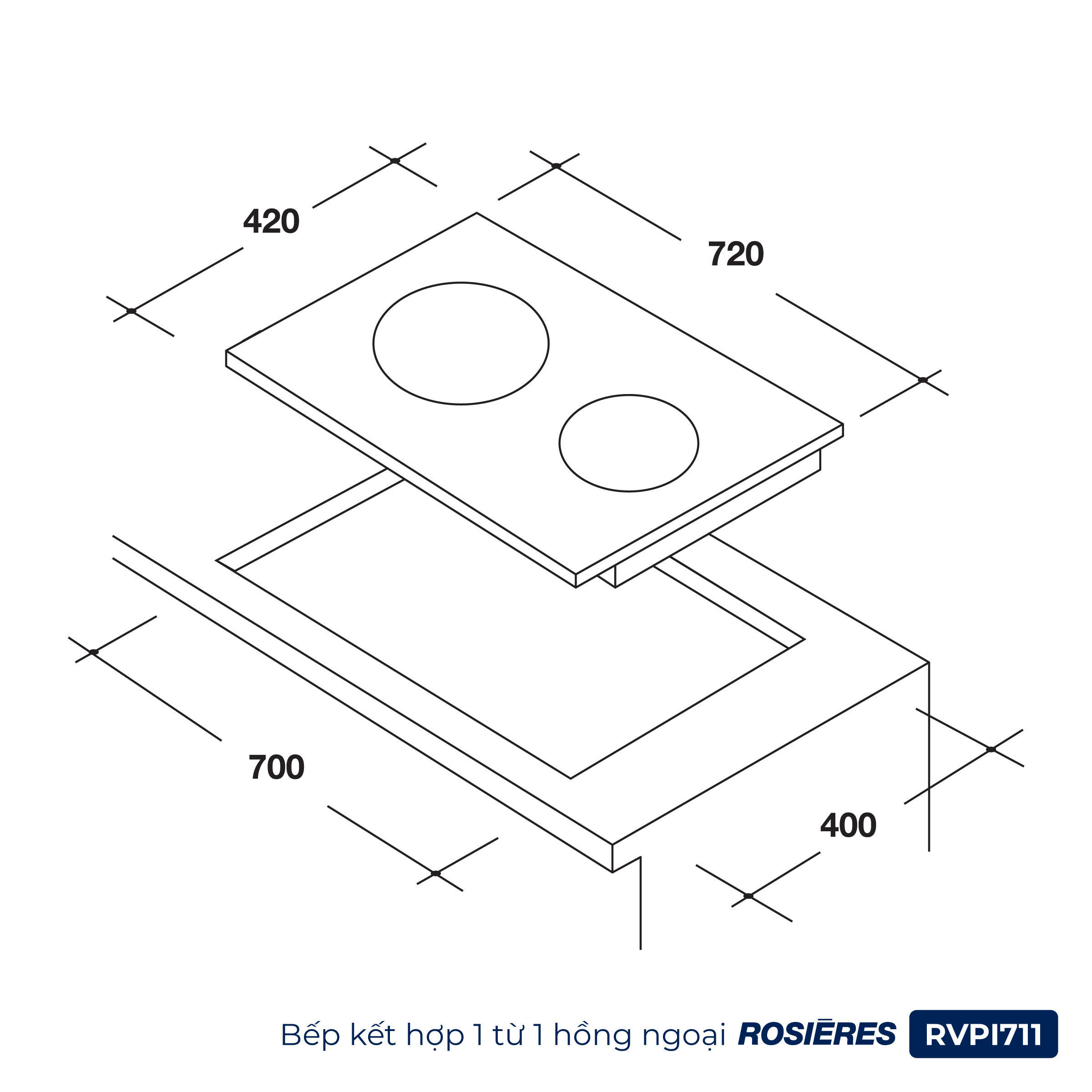 Bếp kết hợp 1 từ 1 hồng ngoại Rosières RVPI711 - Nhập khẩu chính hãng