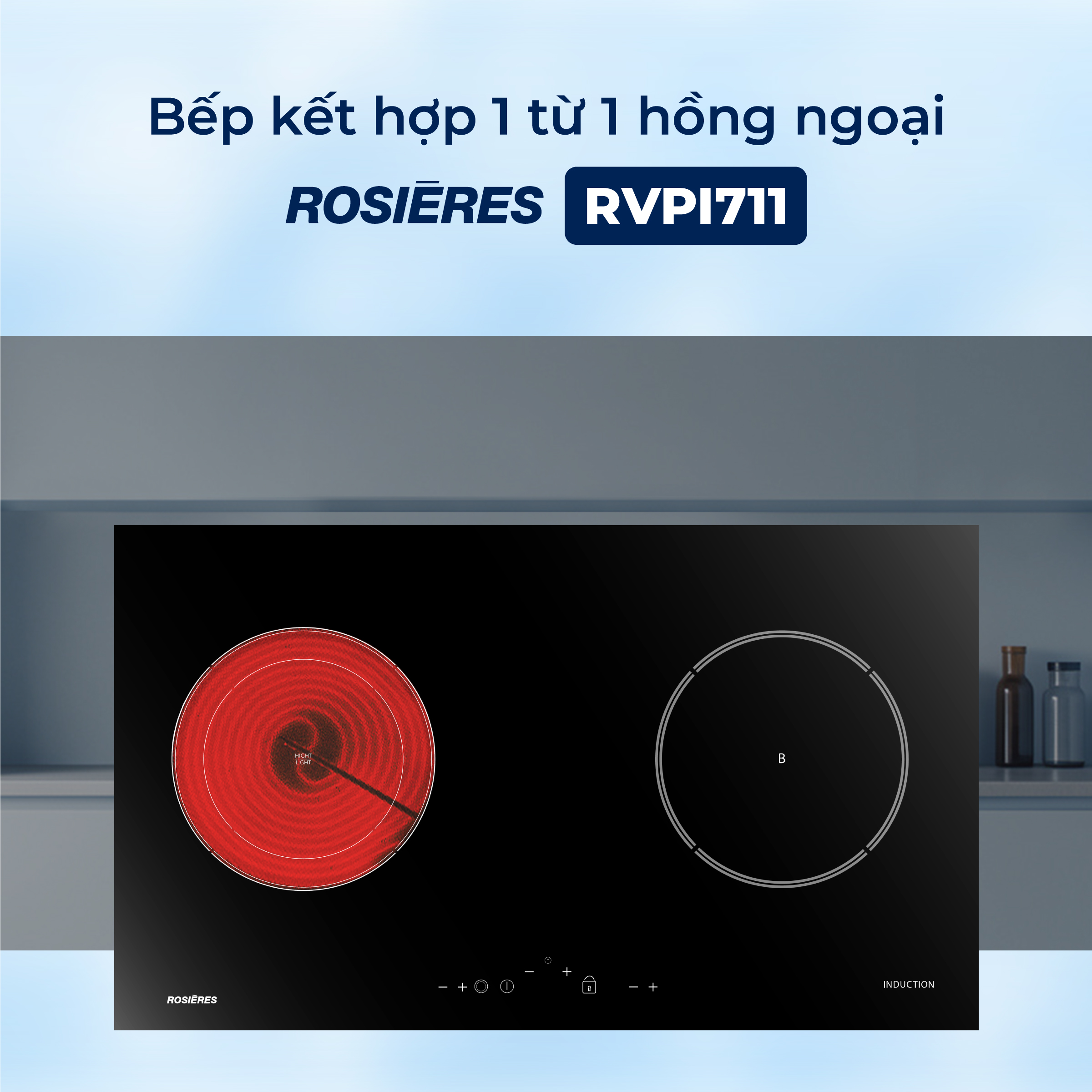 Bếp kết hợp 1 từ 1 hồng ngoại Rosières RVPI711 - Nhập khẩu chính hãng