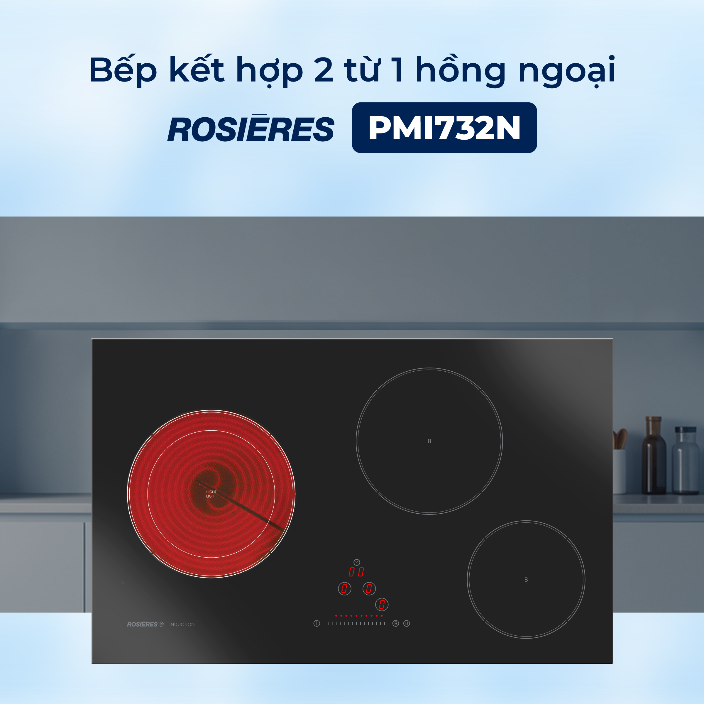 Bếp kết hợp 2 từ 1 hồng ngoại Rosières PMI732N - Nhập khẩu chính hãng