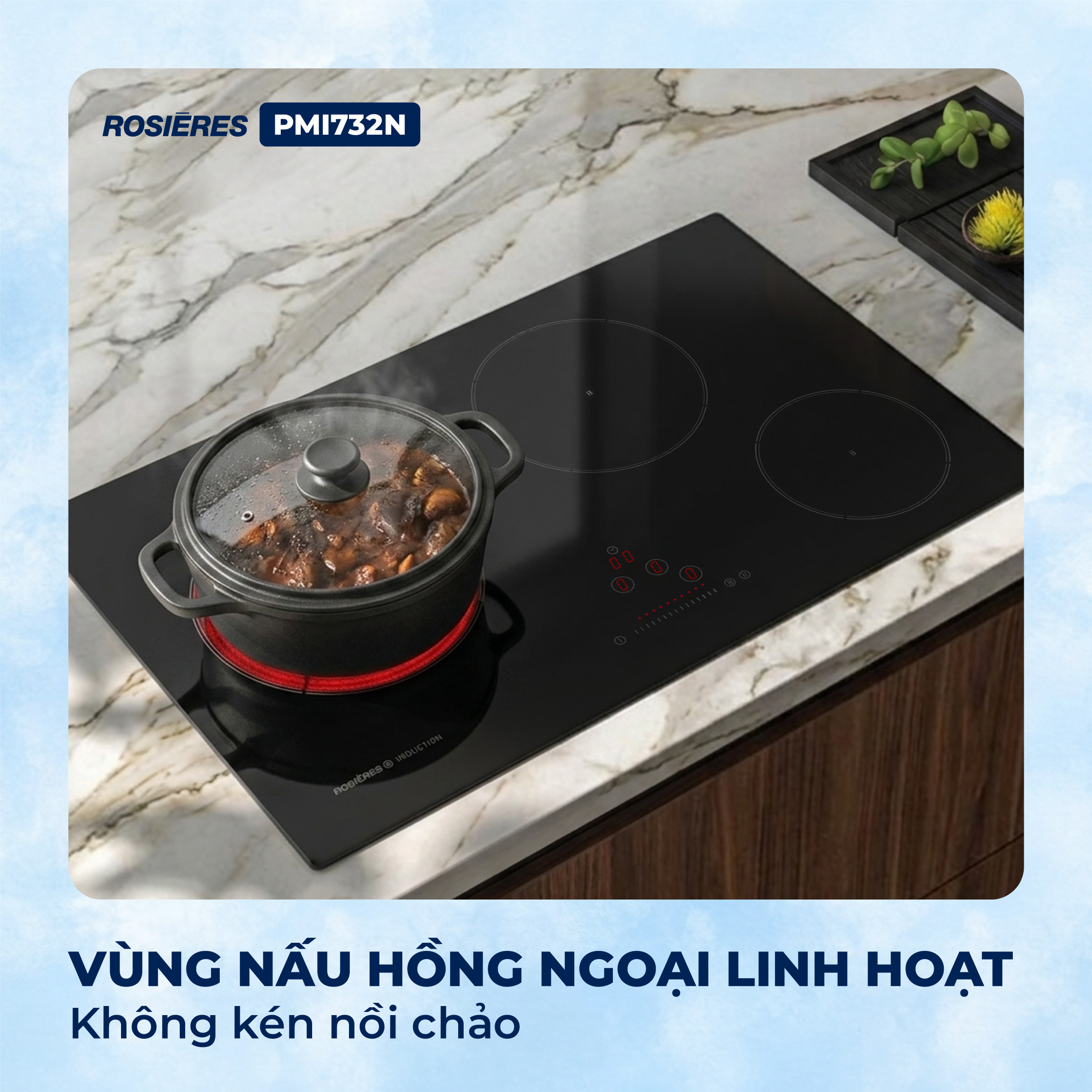 Bếp kết hợp 2 từ 1 hồng ngoại Rosières PMI732N - Nhập khẩu chính hãng