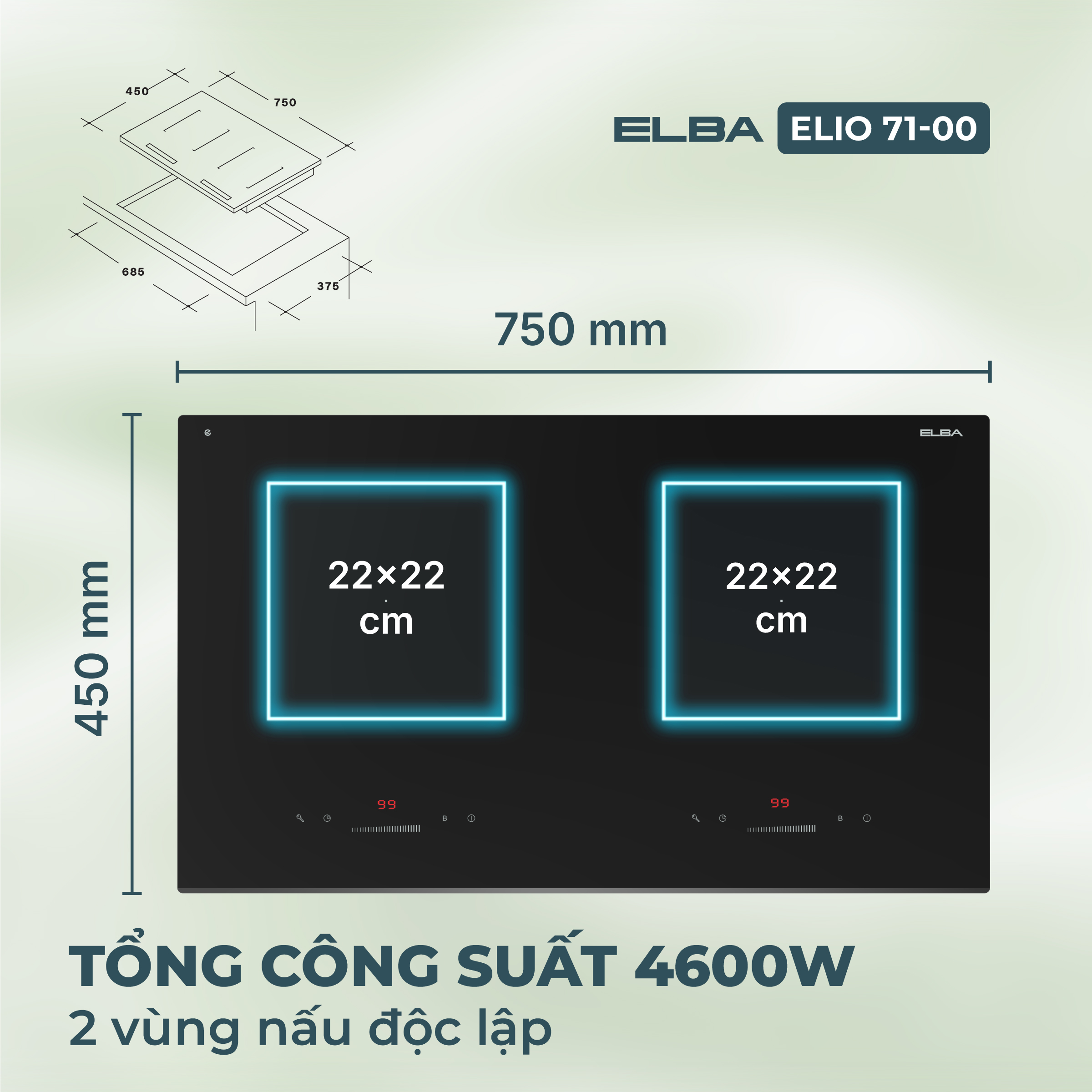 Bếp từ đôi Elba Elio 71-00 - Nhập khẩu chính hãng